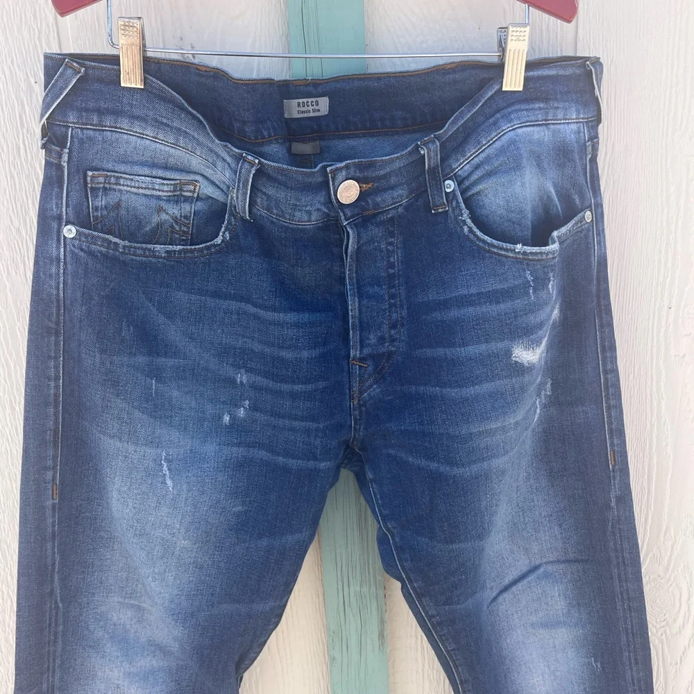 True Religion Men's Rocco Classic Slim Distressed Button Fly Jeans 38